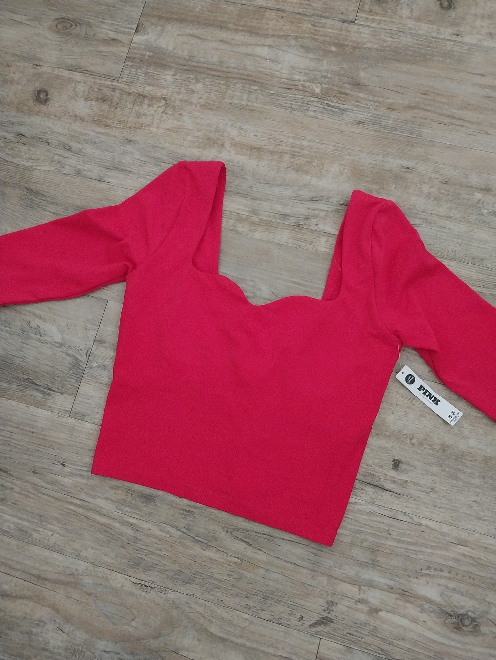 PINK Victoria's Secret Red Long-Sleeve Square-Neck Crop Top - Picture 3 of 5